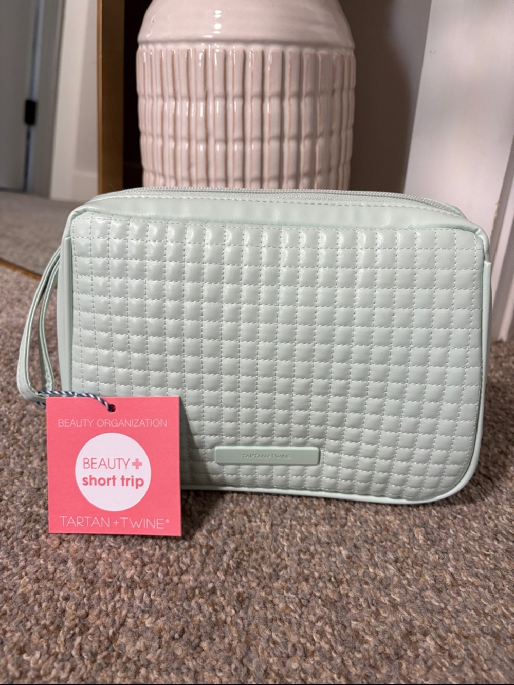 Tartan + Twine Quilted Mint Travel Cosmetic Case